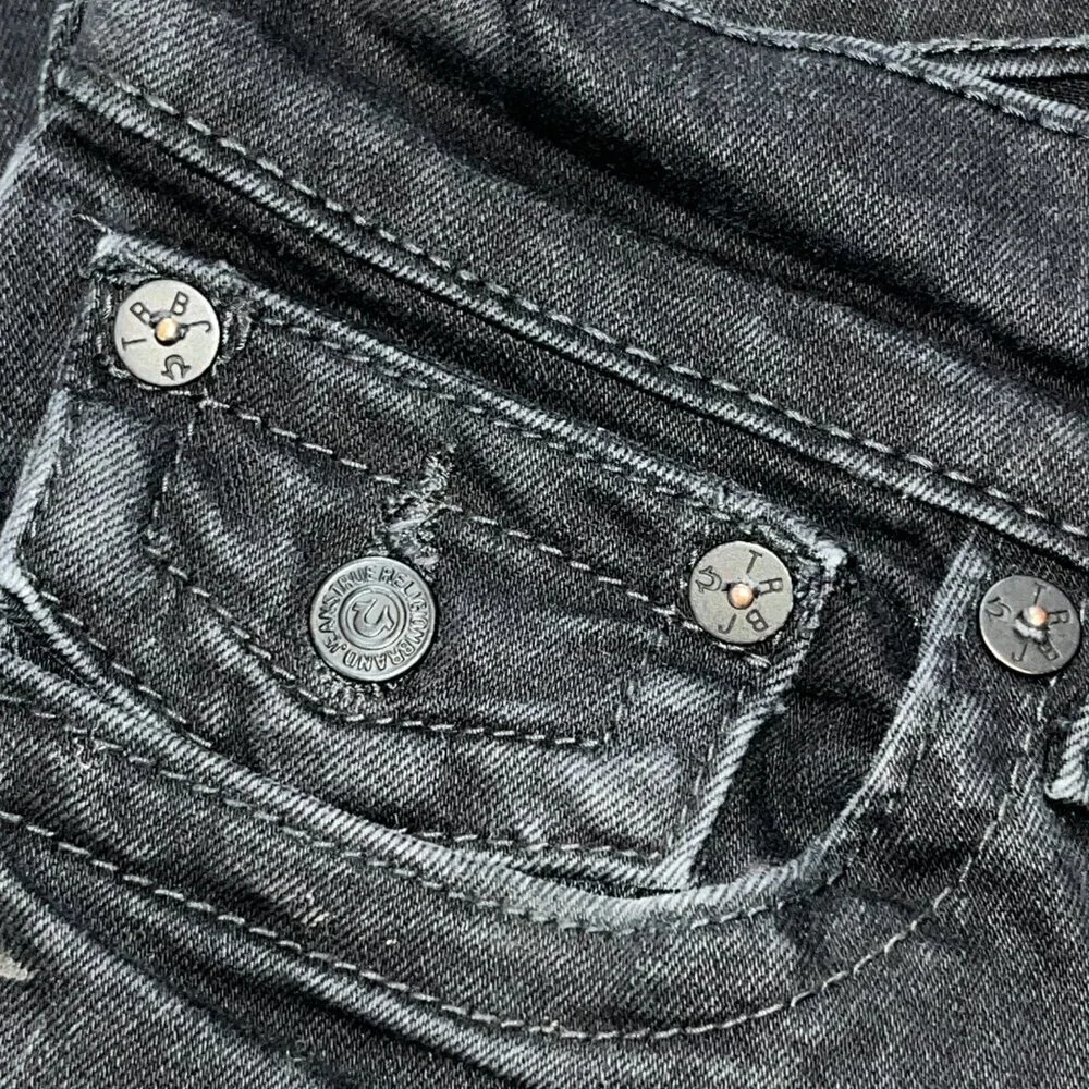 TRUE RELIGION RICKY FLAP - Relaxed Straight Black Denim Jeans - EUC - 28X31